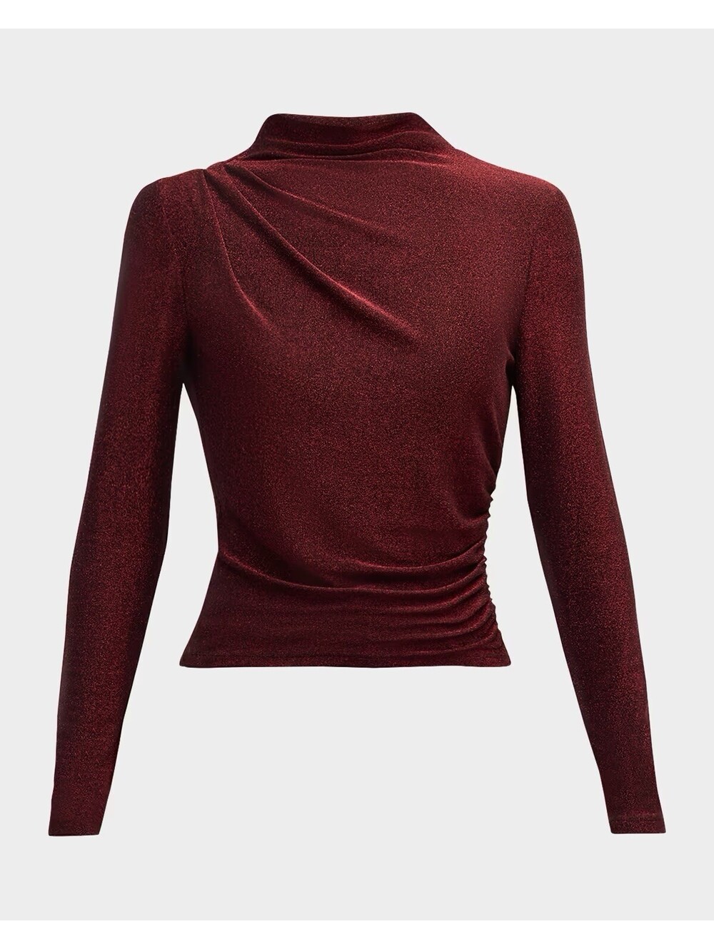 Veronica Beard Sparkly Crimson Mylie High Neck Top XS Ruched Shimmer Red